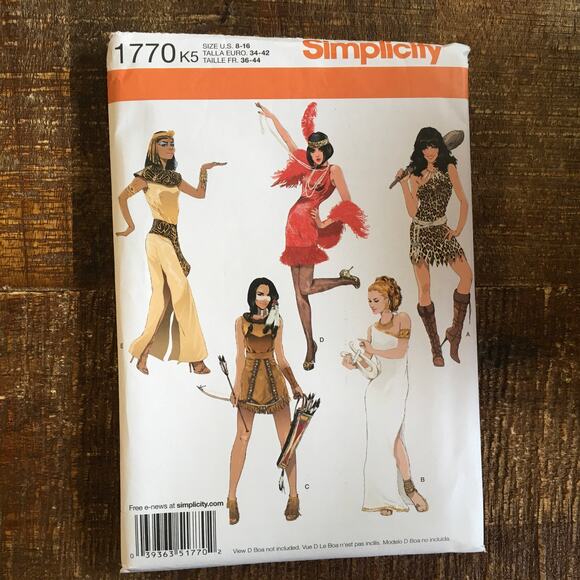 Simplicity Sewing Pattern 1770 Costume Cleopatra Indian Hera Caveman 8-16 UNCUT - Picture 1 of 2